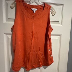 Market & Spruce Vibrant Orange Tank Top with Button Accents
